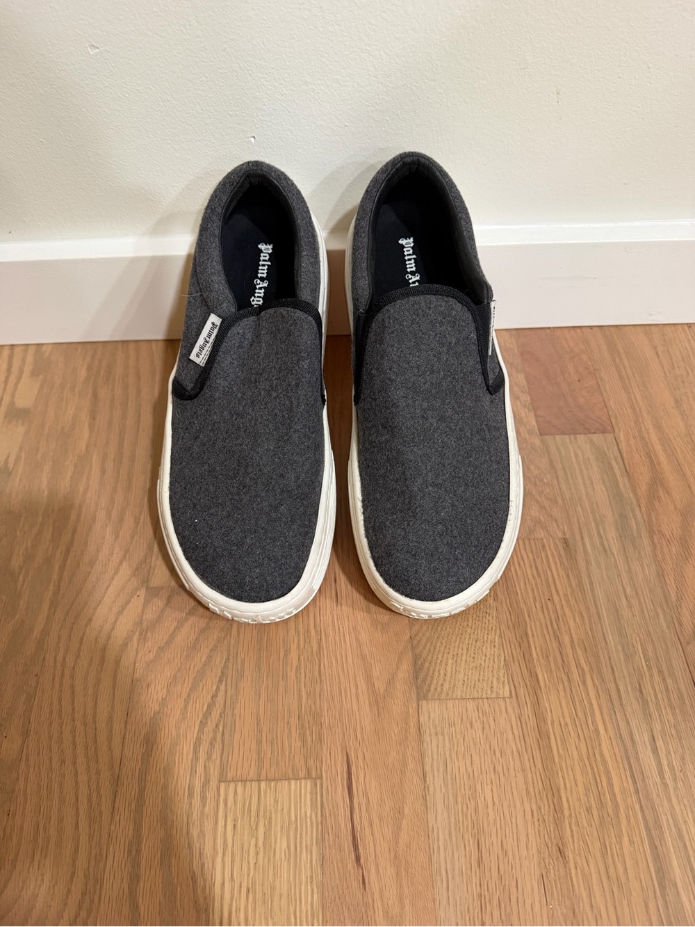 Palm Angels Grey Slip-On Loafers with White Sole
